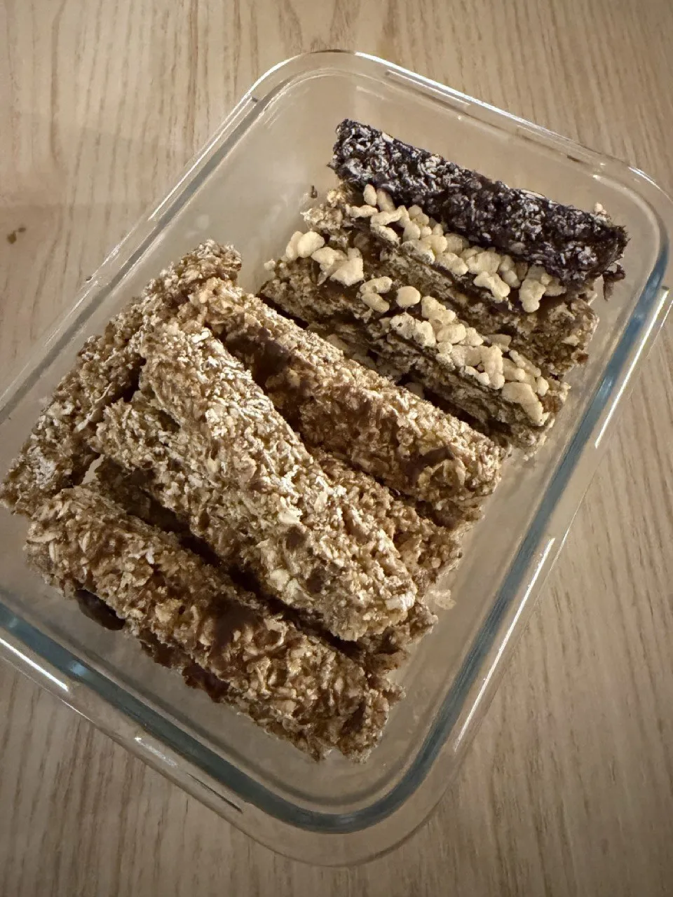 A stock of bars in a box. I keep them in the fridge