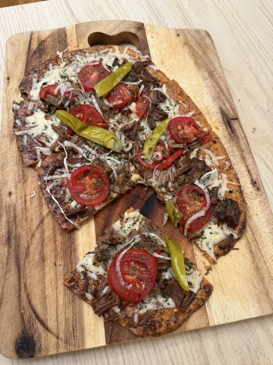 Pizza with beef and chillies