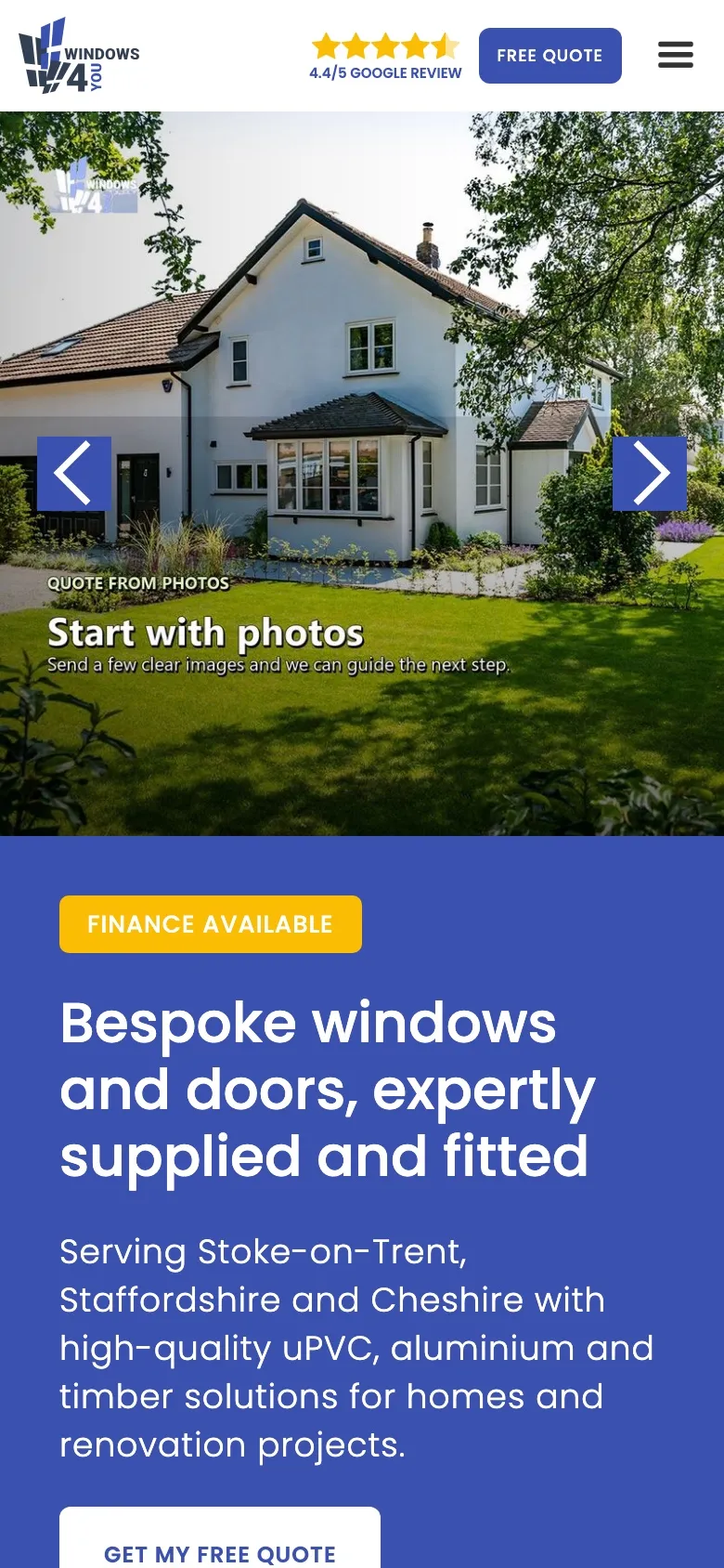 Windows4You before: a blue hero with a generic headline